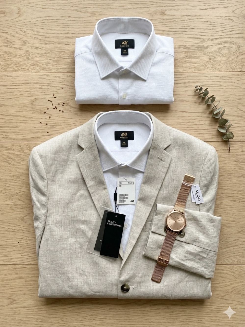 NIB H&M Men’s Slim Fit Linen-Blend Blazer - 38R - Light Beige Oatmeal - NWT